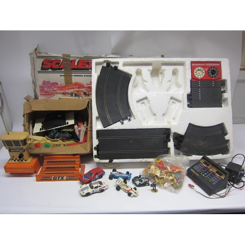 8397 - A collection of playworn Scalextric slot racing cars, accessories and track