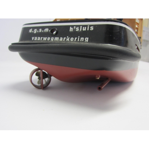 8433 - A wood and fibre glass kit built model ship 'Vliestroom', finished in red, black and tan with twin b... 