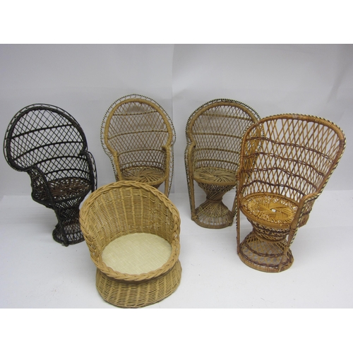 8264 - Five wicker dolls chairs including peacock chairs (5)