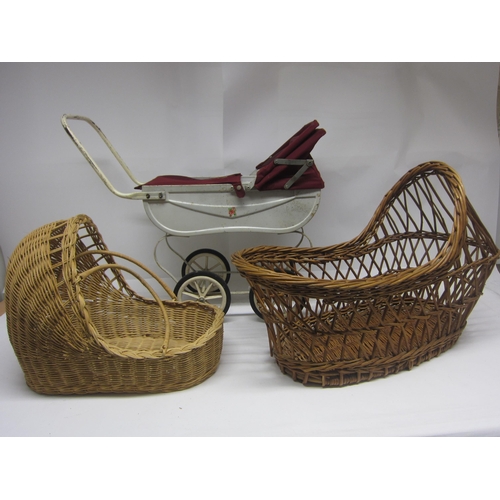 8271 - A metal dolls pram and two wicker cribs (3)