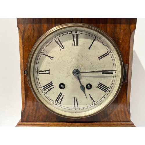 6021 - A 20th Century Leuzkirch walnut bracket clock with silvered dial, 35cm x 25.5cm x 15.5cm