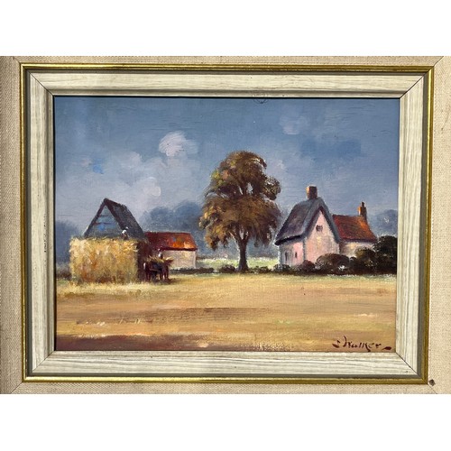 6030 - STEPHEN WALKER (1900-2004): Two oils on board Suffolk landscapes from the 1970's 14cm x 18.5cm