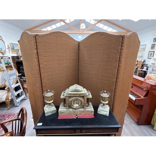 6040 - A highly decorative late 19th century leather four-fold room screen, each panel hand gilded (damage ... 