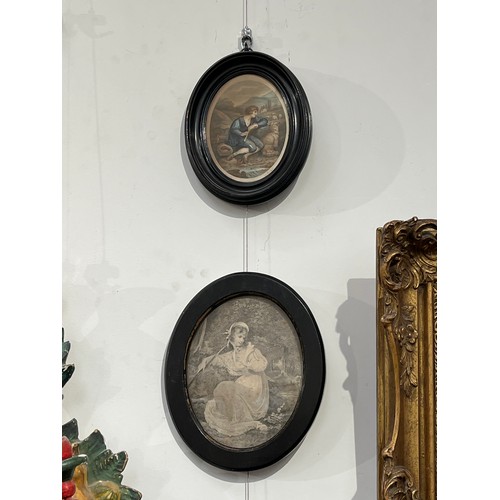 6073 - Four 19th Century portrait etchings in oval ebonised frames. Largest 18.5cm tall