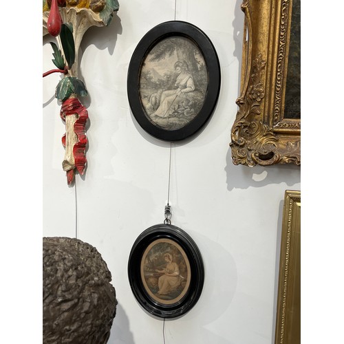 6073 - Four 19th Century portrait etchings in oval ebonised frames. Largest 18.5cm tall