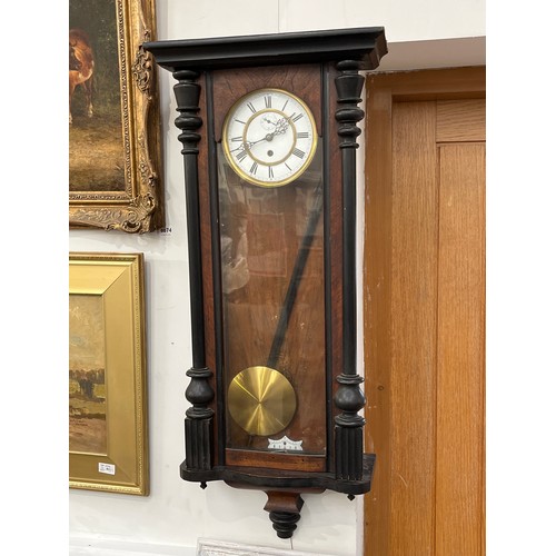 6079 - A late 19th Century regulator wall clock with hour, minute and seconds, 100cm tall x 42.5cm wide