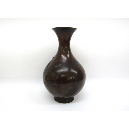 6129 - A Japanese bronze carp vase, seal mark to base a/f, 31cm tall  (R)  £150