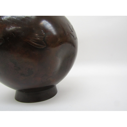 6129 - A Japanese bronze carp vase, seal mark to base a/f, 31cm tall  (R)  £150