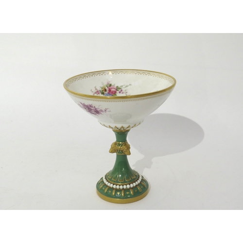 6264 - A Royal Worcester sweetheart pedestal bowl with handpainted floral sprays.  The stem with high relie... 