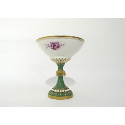 6264 - A Royal Worcester sweetheart pedestal bowl with handpainted floral sprays.  The stem with high relie... 