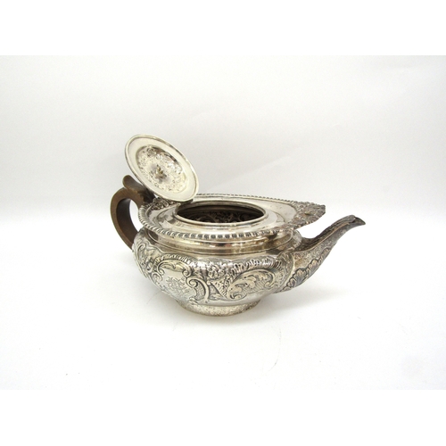 6363 - An Edward Barnard and Sons ornate silver three piece tea set,retailed by Mackay and Chisholm Edinbur... 