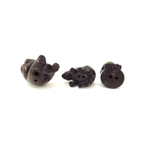 6411 - Three Meiji period (1868-1912) signed Japanese wood Netsukes, Toad, Rabbit and Panda bear 5, 4.5 and... 