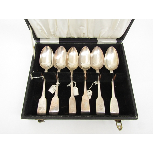 6423 - Georgian and Victorian silver serving spoons including Dublin, Exeter, Sheffield, some handles monog... 