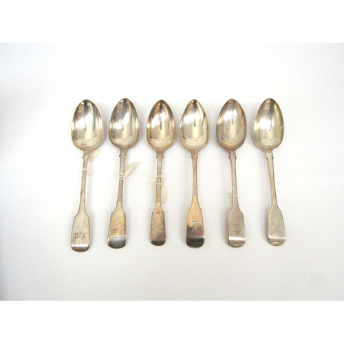 6423 - Georgian and Victorian silver serving spoons including Dublin, Exeter, Sheffield, some handles monog... 