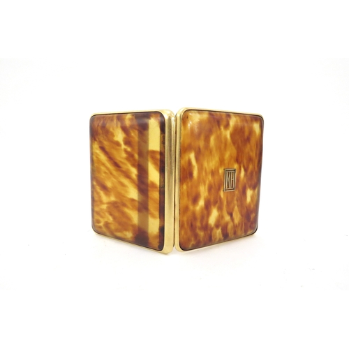 6429 - A gold and tortoiseshell Asprey cigarette case, monogramed MH, 10.5cm x 8.5cm