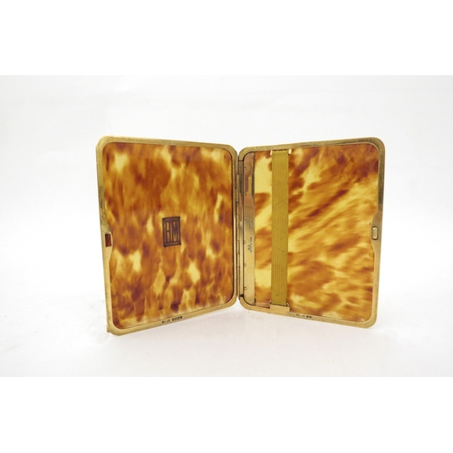 6429 - A gold and tortoiseshell Asprey cigarette case, monogramed MH, 10.5cm x 8.5cm