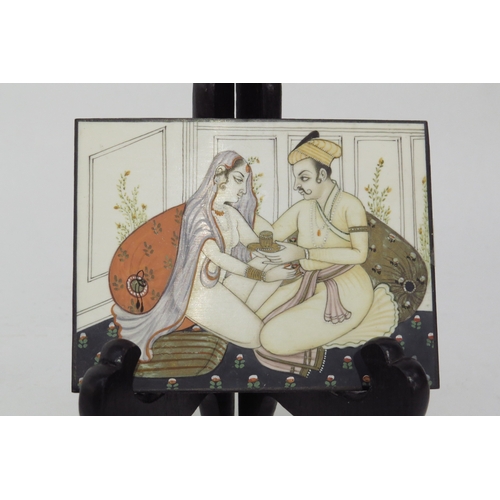 6437 - An Indian portrait miniature depicting a a seated couple taking tea, 8cm x 10.4cm Ivory submission r... 