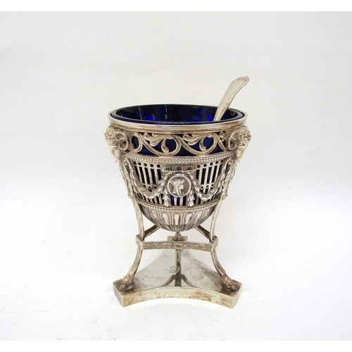 6451 - A Victorian Samuel Whitford pieced sugar basket with Rams head and Swag decoration on tripod feet, t... 