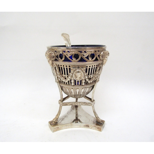 6451 - A Victorian Samuel Whitford pieced sugar basket with Rams head and Swag decoration on tripod feet, t... 