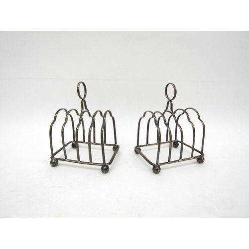 6454 - A pair of Scottish silver five bar toast racks by Hamilton & Inches, Edinburgh 1905, 11.5cm x 6.5cm,... 