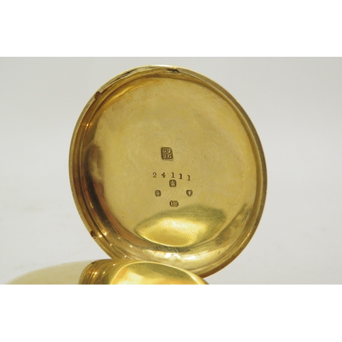 6460 - An 18ct gold engraved pocket watch with key, 33.1g total,  4cm diameter  (C)