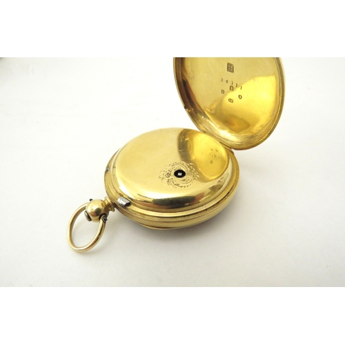 6460 - An 18ct gold engraved pocket watch with key, 33.1g total,  4cm diameter  (C)