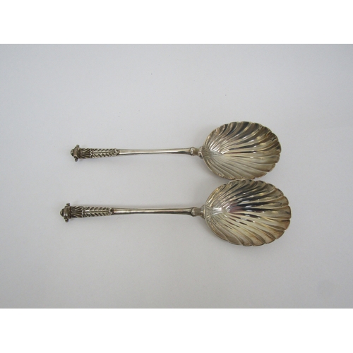 6464 - A pair of berry spoons by Edward Bishop silversmiths Bournemouth, marked London 1907 in original vel... 