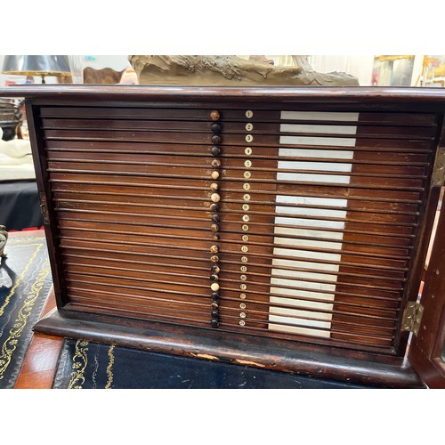 6122 - A late 19th Century mahogany microscope slide cabinet of 21 drawers with glass door. The first 11 dr... 