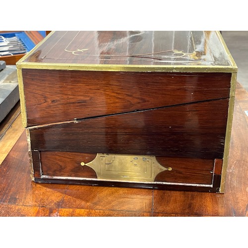 6161 - A 19th Century rosewood writing box inset with brass, a/f, 18cm x 50.5cm x 27.5cm  (R)  £70