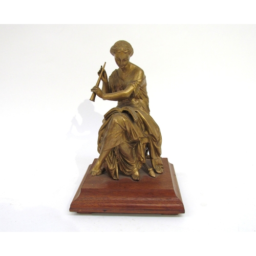 6031 - A Victorian gilt spelter figure of lady playing the lute, 16.5cm tall