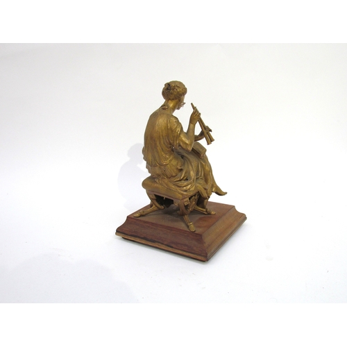 6031 - A Victorian gilt spelter figure of lady playing the lute, 16.5cm tall