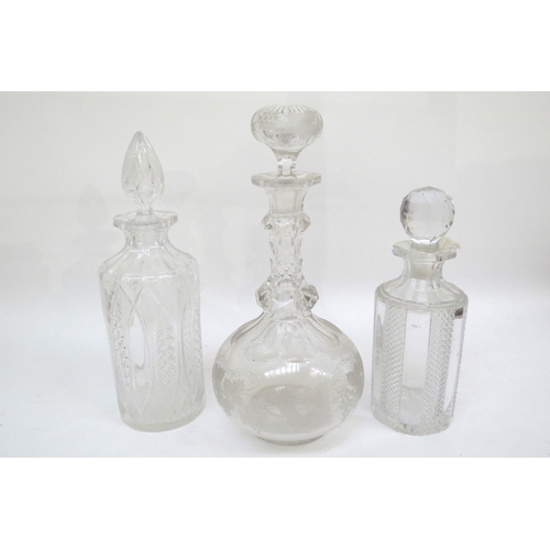 6110 - Three 19th Century decanters and a chemist lidded cylindrial vessel (4) chips present