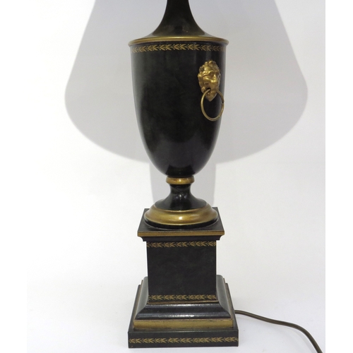 6151 - A painted metal regency style base form lamp with shade, 82cm tall