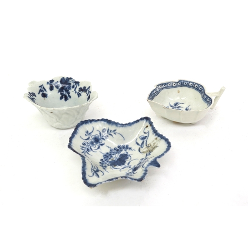 6256 - Three Worcester dishes, two crescent moon including 'Pickle Leaf pattern' circa 1765, one 'Flower pa... 