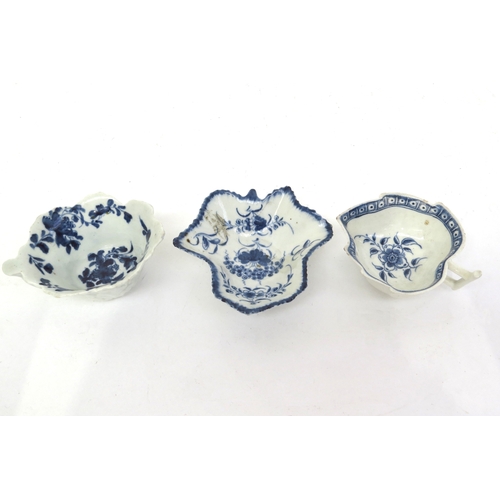 6256 - Three Worcester dishes, two crescent moon including 'Pickle Leaf pattern' circa 1765, one 'Flower pa... 