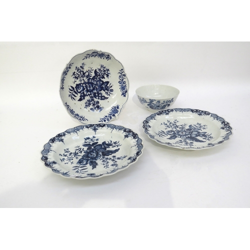 6257 - Four pieces of Worcester, some with crescent moon mark; two 'Pine Cone' pattern plates circa 1775; '... 