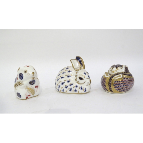 6259 - Three Royal Crown Derby paperweights, rabbit, field mouse and dormouse (3)