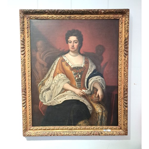 6247 - In the manner of Godfrey Kneller (1646-1723). A portrait of Queen Anne wearing a pearl necklace in r... 