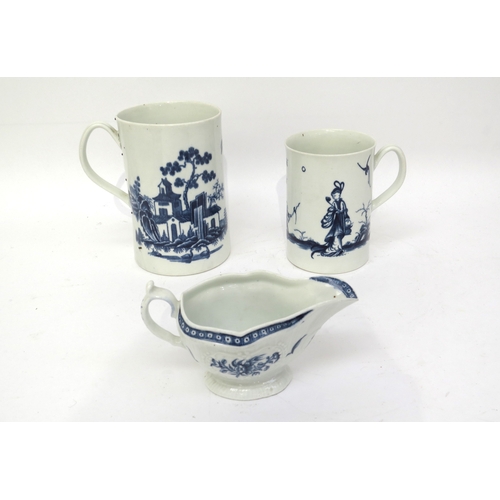 6261 - Two Worcester crescent moon tankards; 'Walk in the Garden' pattern circa 1760, 'Pagoda' pattern with... 