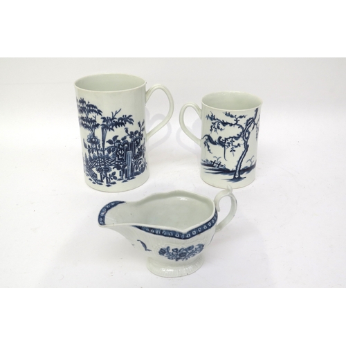 6261 - Two Worcester crescent moon tankards; 'Walk in the Garden' pattern circa 1760, 'Pagoda' pattern with... 