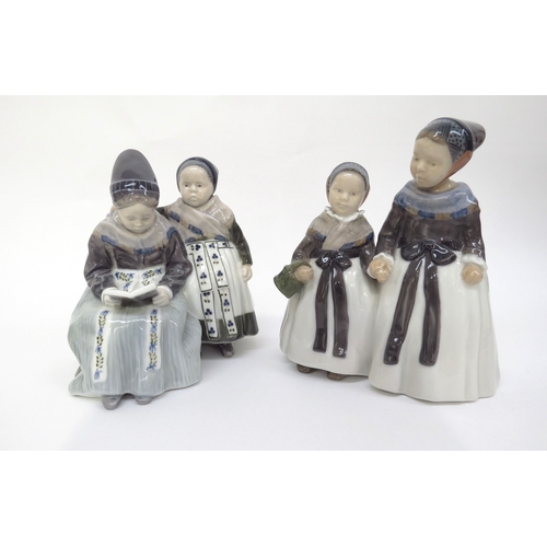 6268 - Two pairs of Royal Copenhagen Amager dress figurines, 18cm and 19cm tall  (R)  £80