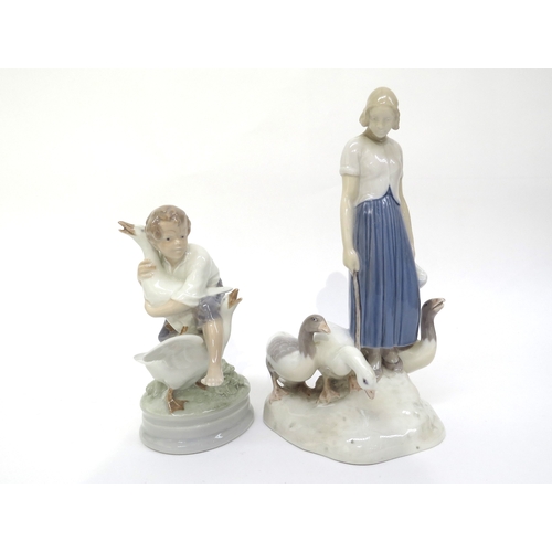 6278 - A Bing & Grondahl Denmark. Goose girl figure and Royal Copenhagen Goose thief figure, 24.5cm and 17c... 