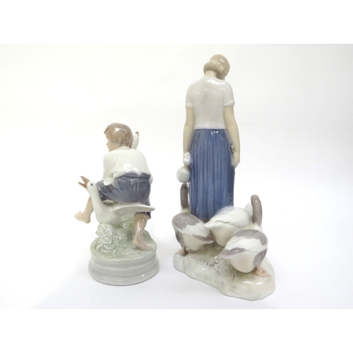 6278 - A Bing & Grondahl Denmark. Goose girl figure and Royal Copenhagen Goose thief figure, 24.5cm and 17c... 