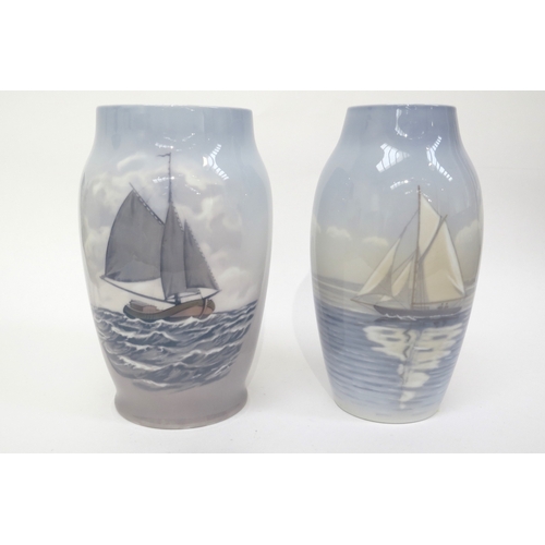 6280 - Two Bing & Grondahl Denmark maritime scene vases, 25cm tall  (R)  £60