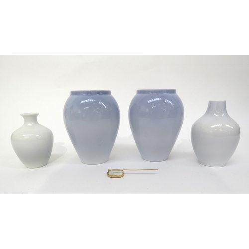 6282 - Four Royal Copenhagen small vases and a ceramic panelled pin all with maritime scenes, largest 11.5c... 