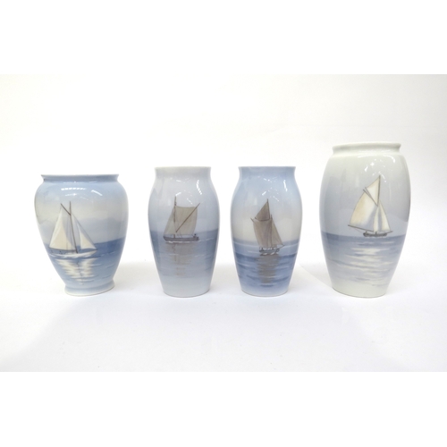 6284 - Four Bing & Grondahl maritime scene vases, 14cm, 12cm and  11.5cm tall  (E)  £20-30