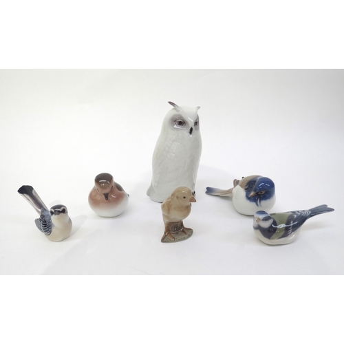 6289 - Copenhagen and Bing & Grondahl Denmark small birds and larger owl figures (ear glued to owl), larges... 