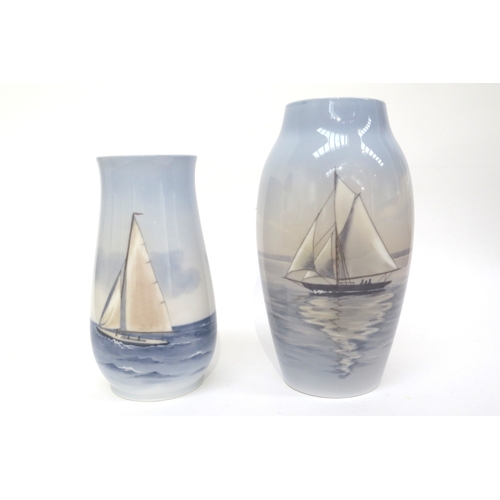 6293 - Two Bing & Grondahl Denmark maritime scene vases, 21cm tall and 25cm tall  (R)_  £50