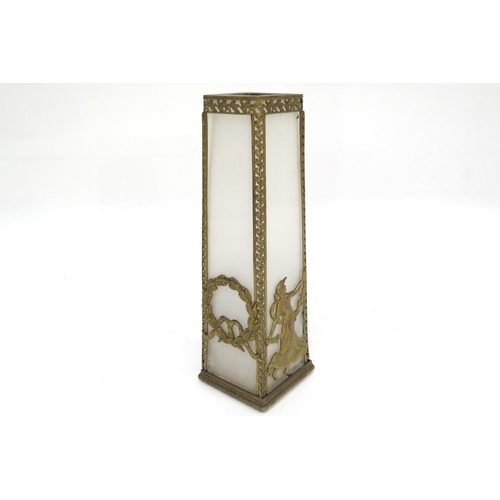 6302 - A late 19th/early 20th Century opaque glass vase with ornate ormolu figured case, 17cm tall x 5cm wi... 