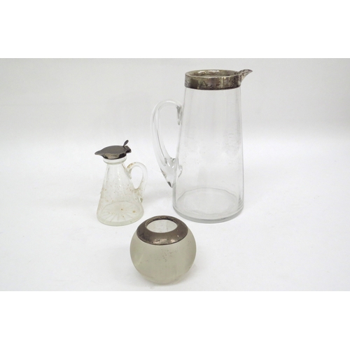 6306 - A silver rimmed jug, noggin and match striker (3)